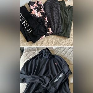 4 pair of Victoria Secret Leggings. Size 6 + 1 VS hooded top